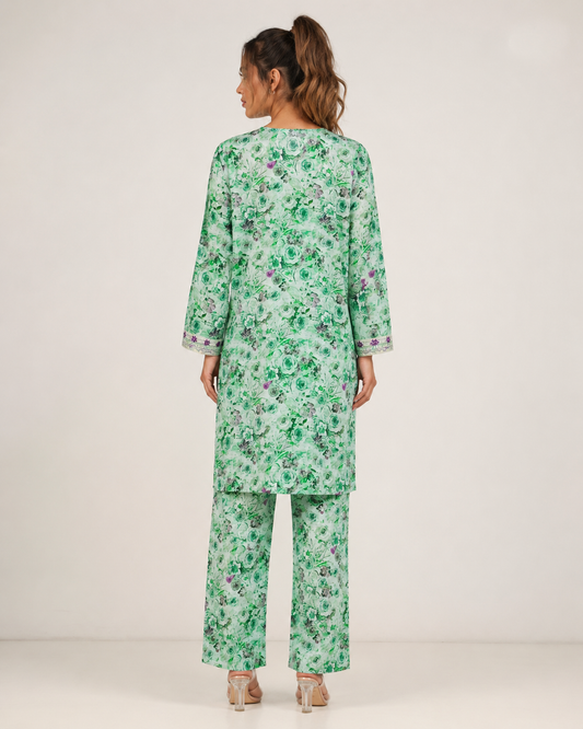 Mint Bloom Embellished 2-Piece Kameez Trouser Set