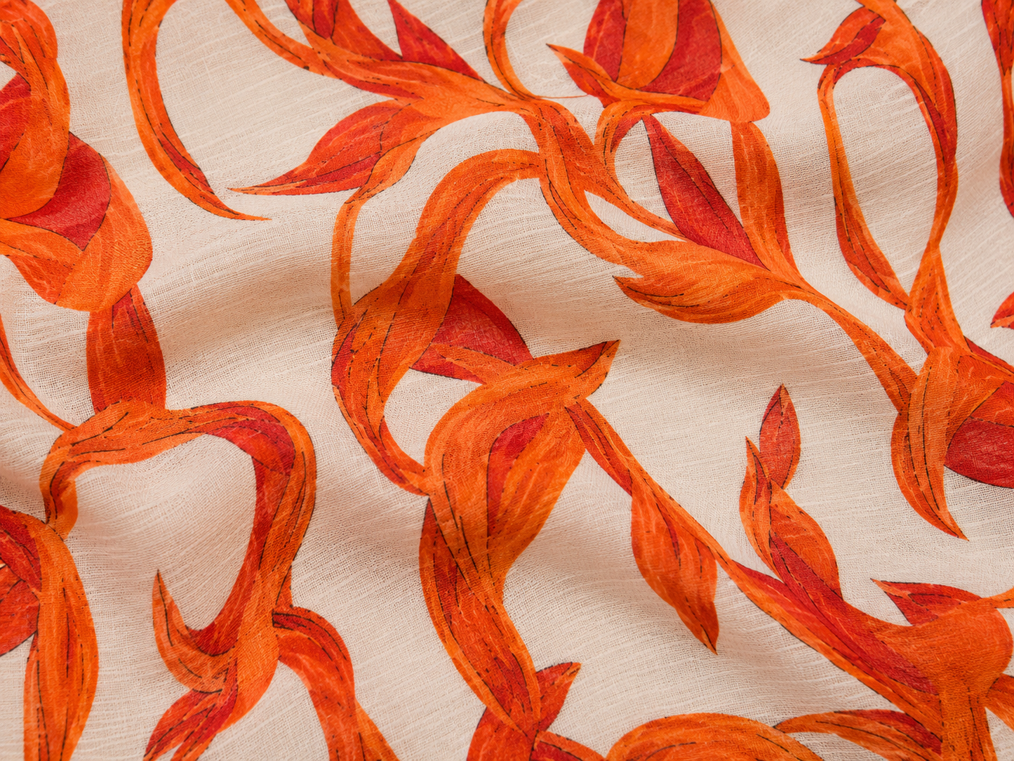 Orange Floral Printed 2-Piece Kurta Set with Embroidered Neckline