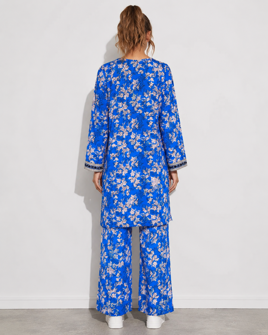 Blue Floral Embroidered 2 Piece Outfit