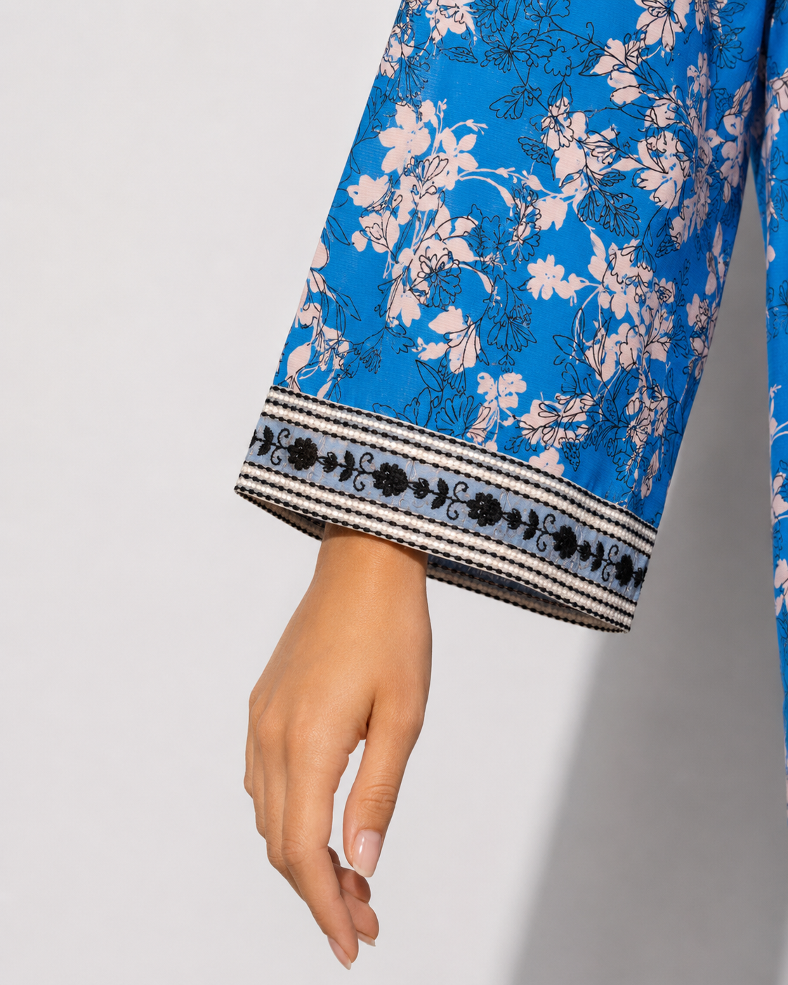Blue Floral Embroidered 2 Piece Outfit