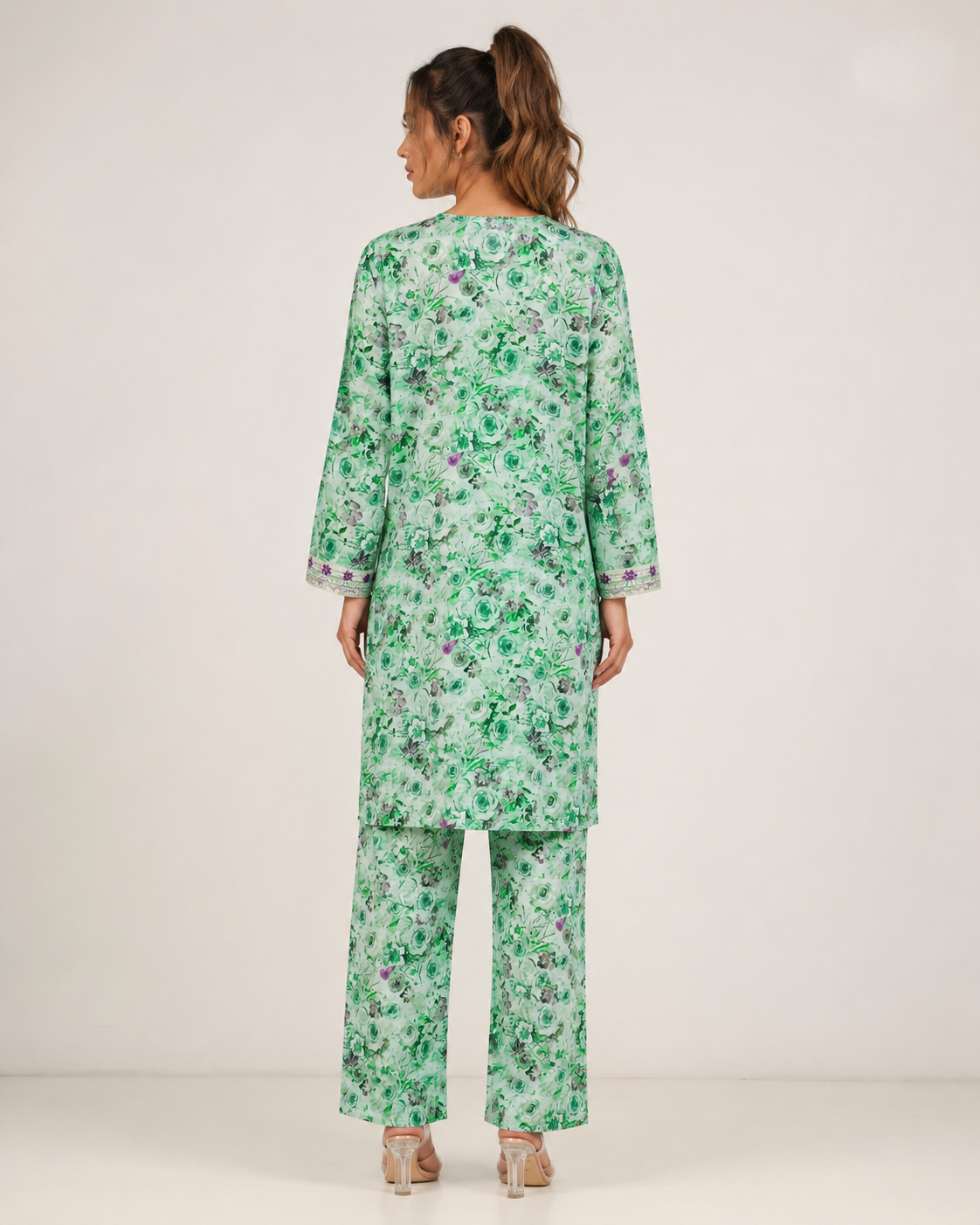 Mint Bloom Embellished 2-Piece Kameez Trouser Set