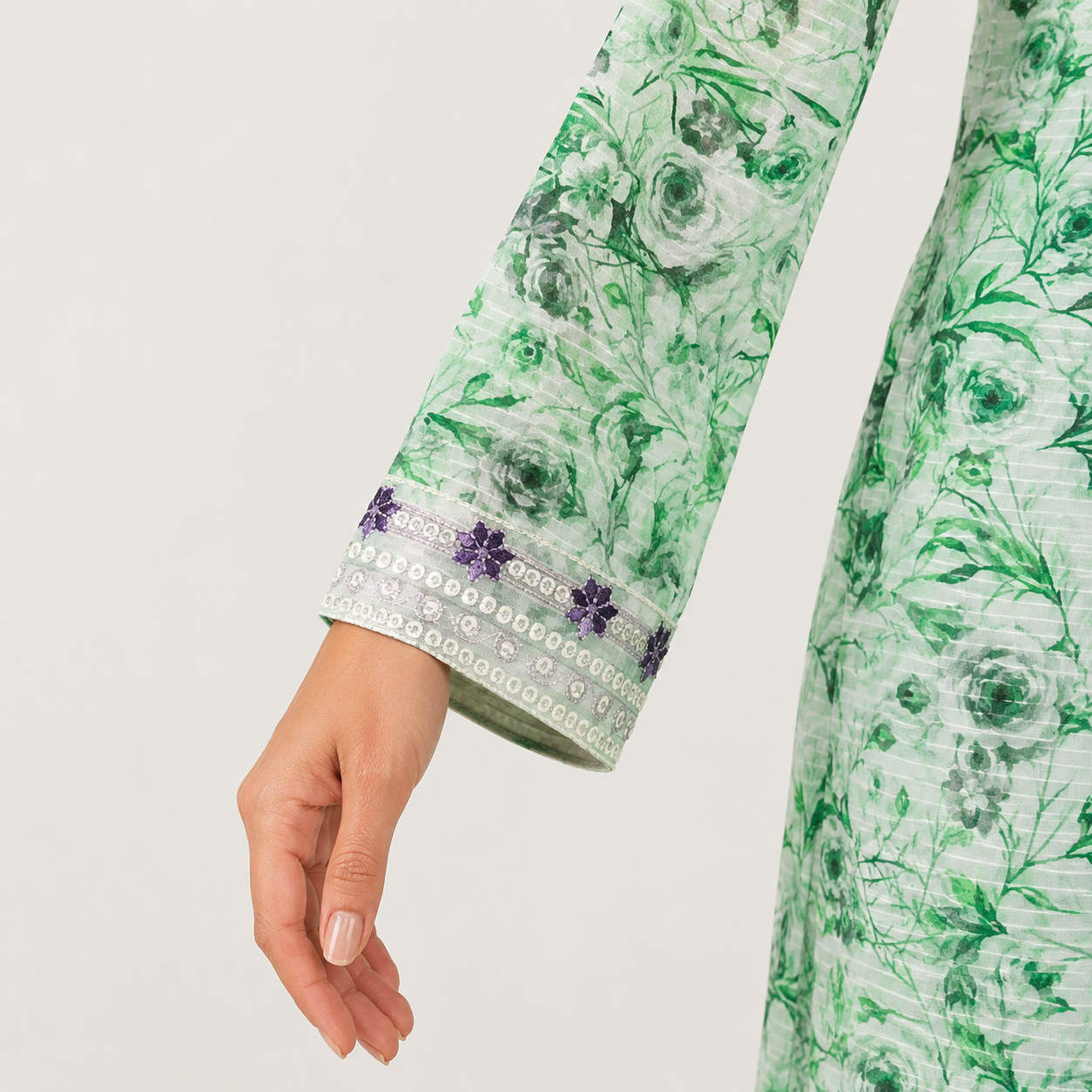 Mint Bloom Embellished 2-Piece Kameez Trouser Set