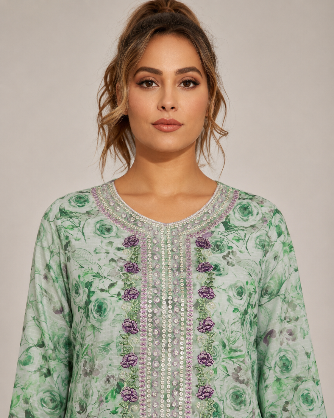 Mint Bloom Embellished 2-Piece Kameez Trouser Set
