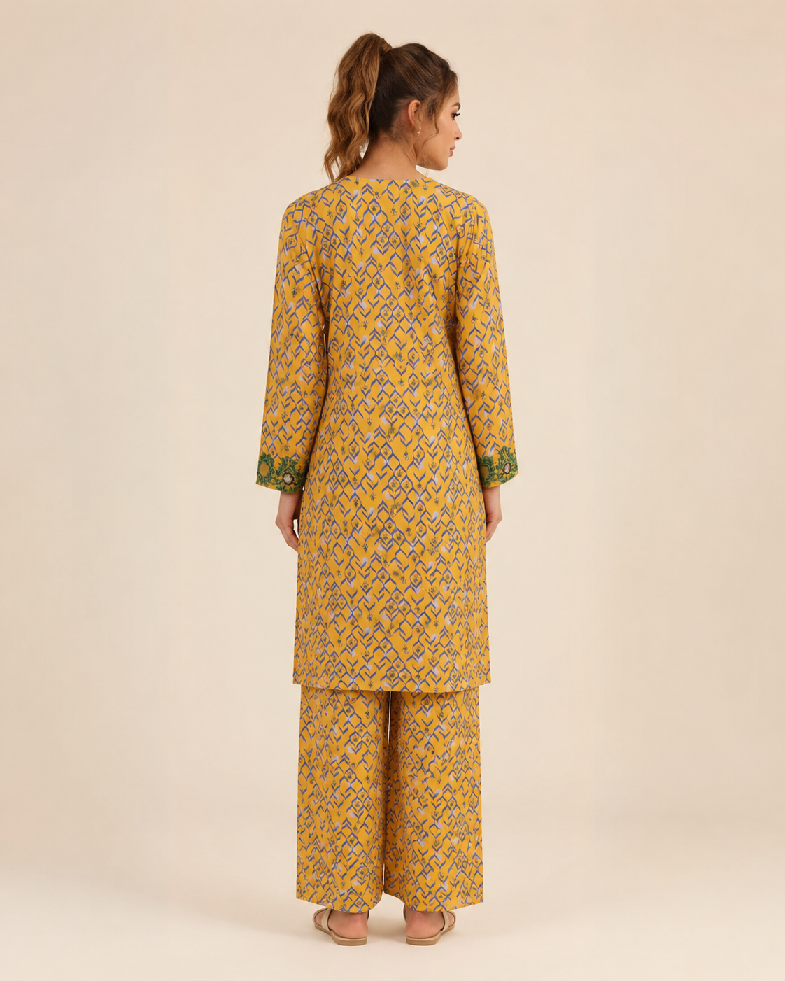 Sunlit Mustard Embroidered 2-Piece Kameez Trouser Set