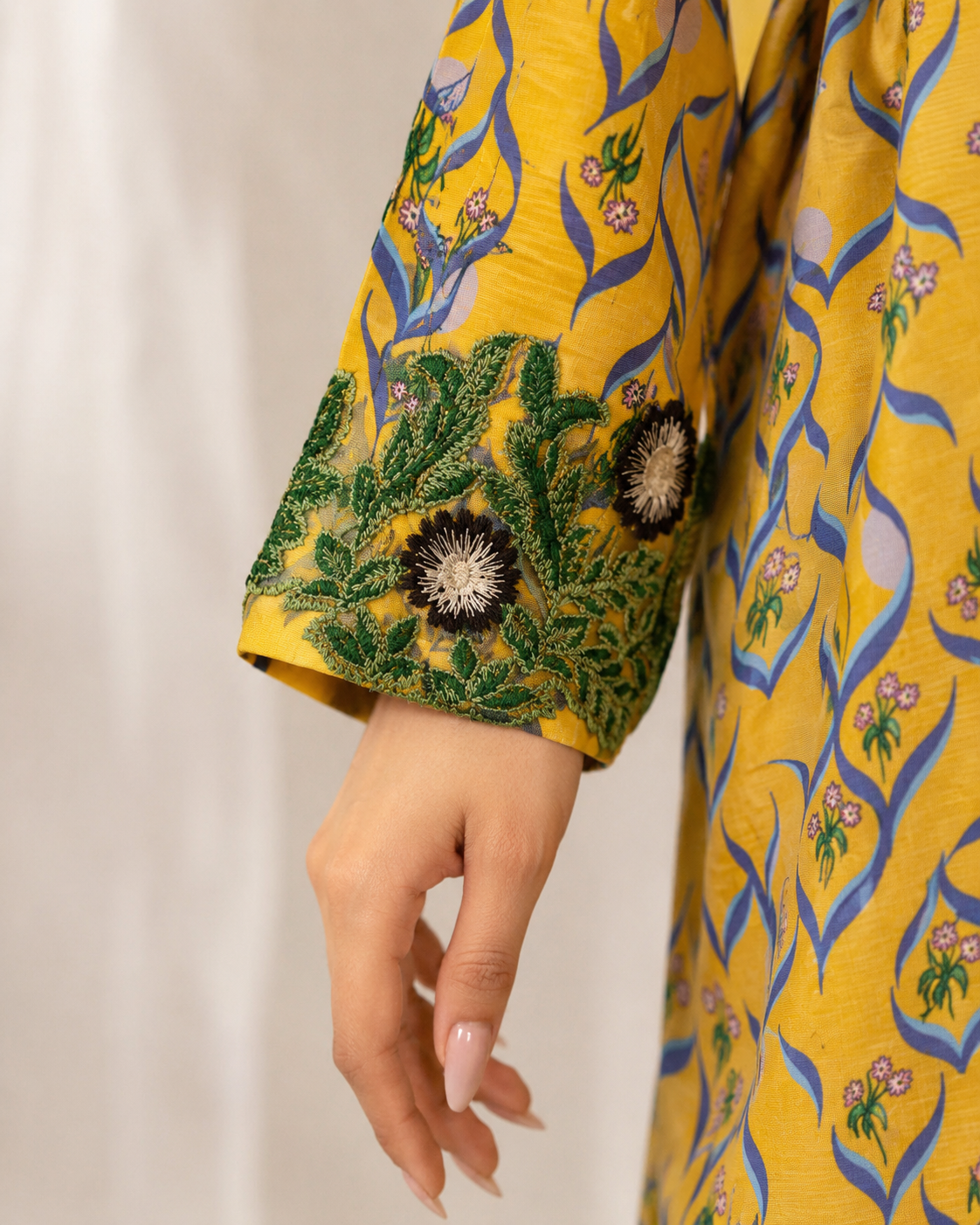 Sunlit Mustard Embroidered 2-Piece Kameez Trouser Set