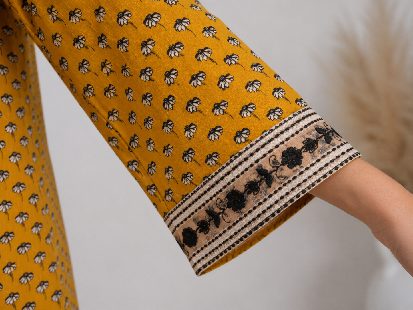 Golden Mustard Noir Embroidered 2-Piece Kameez Trouser Set