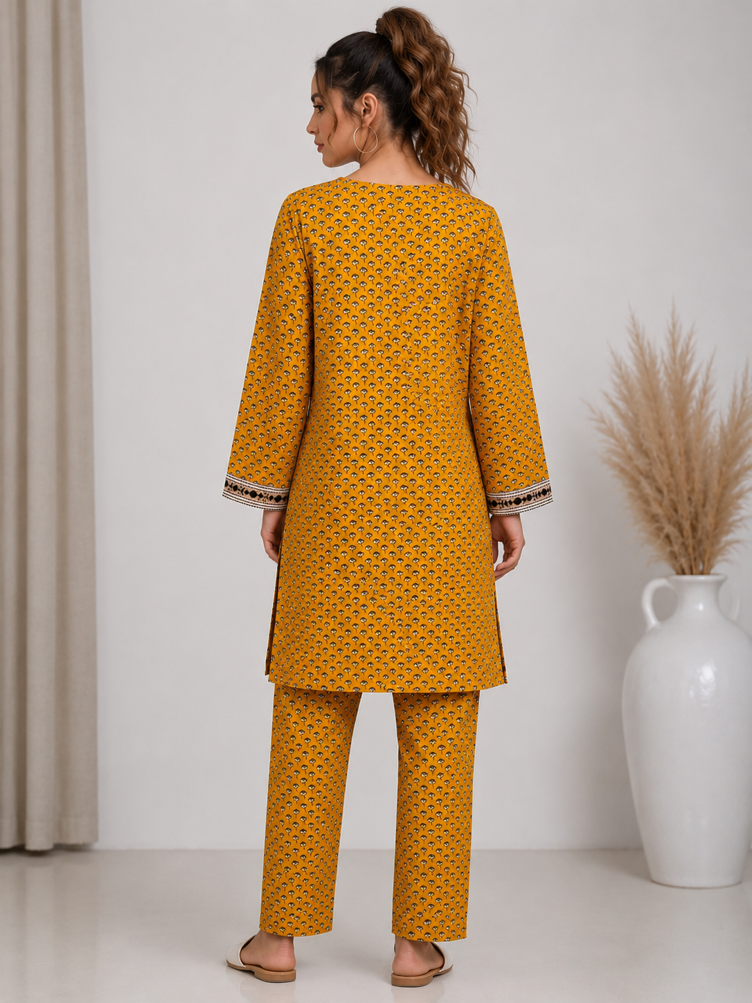 Golden Mustard Noir Embroidered 2-Piece Kameez Trouser Set