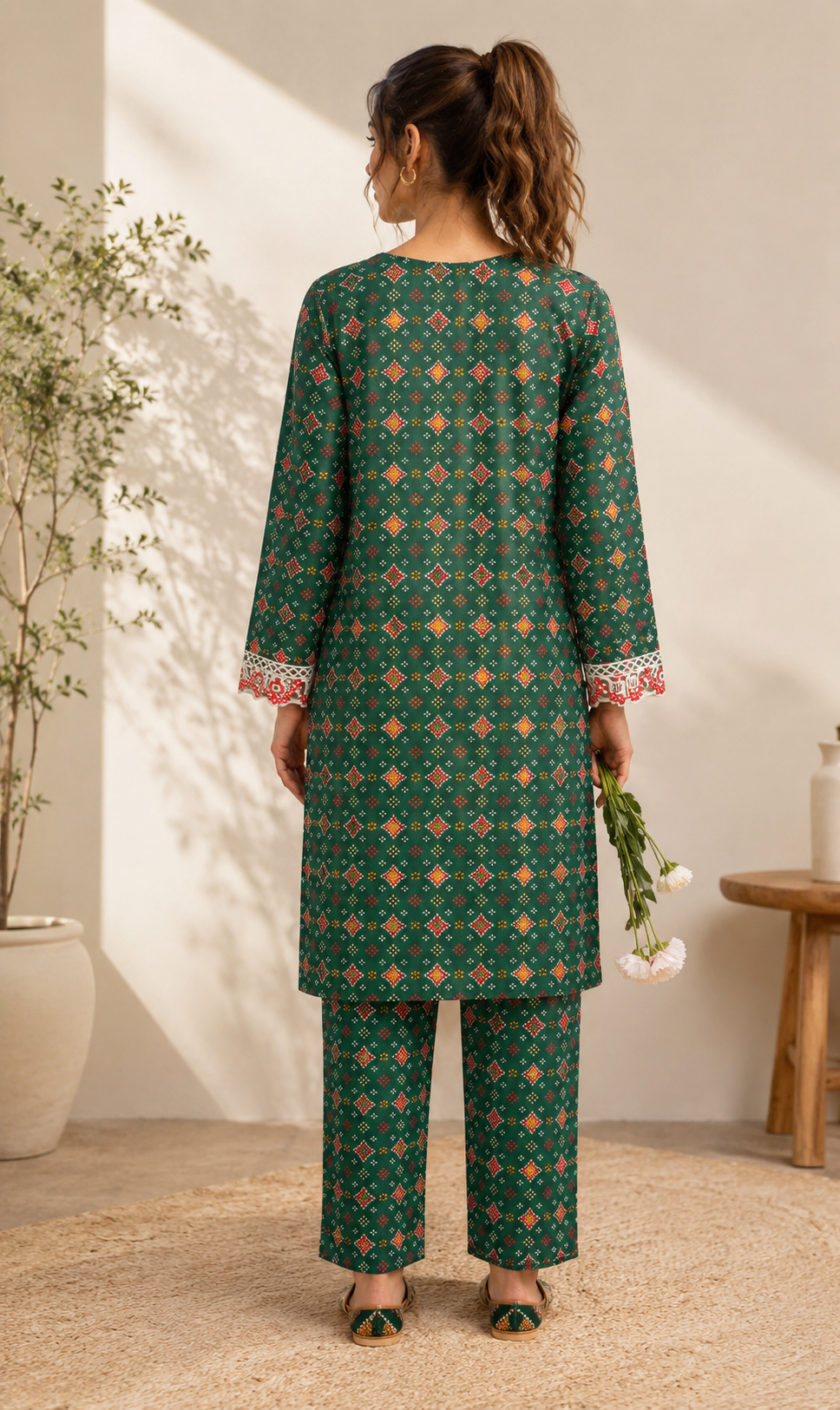 Aqua Rose Embroidered 2-Piece Kameez Trouser Set