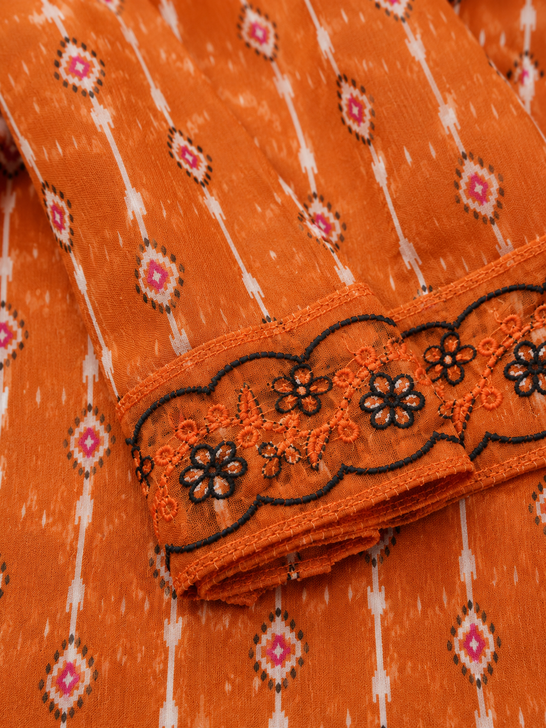 Burnt Orange Tassel Detail 2-Piece Kameez Trouser Set