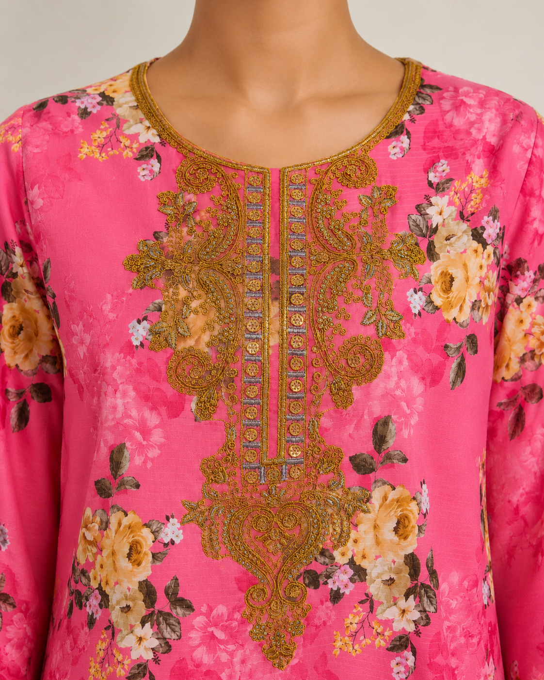Pink Floral Printed Kameez with Matching Trouser