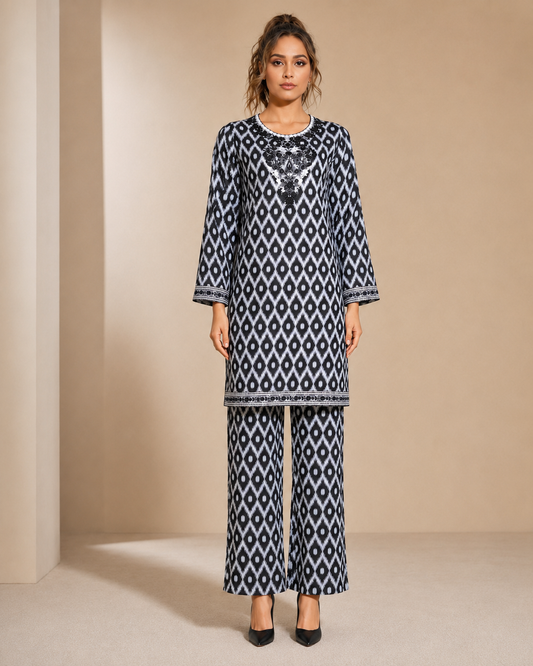 Black & White Geometric Printed 2-Piece Suit