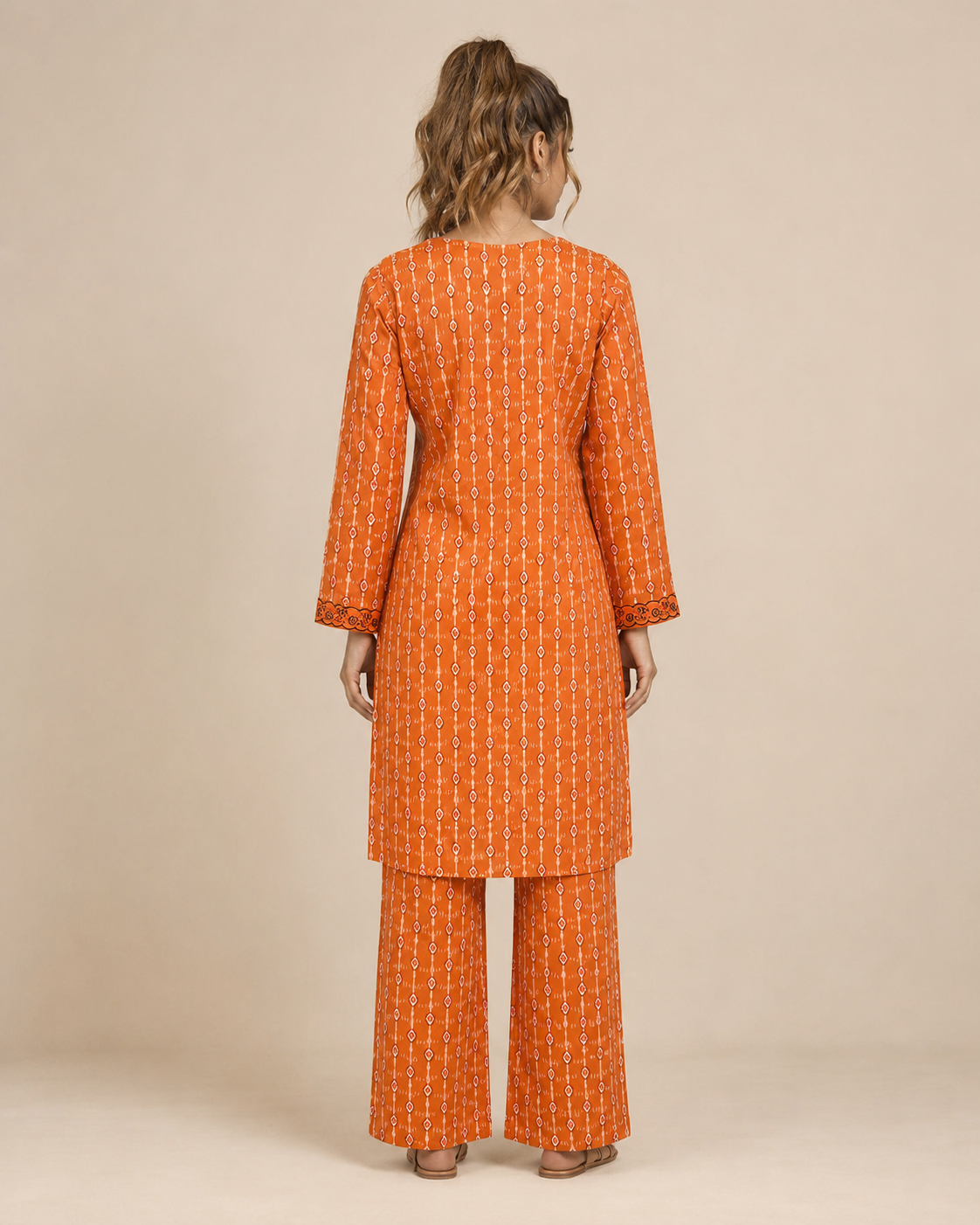 Burnt Orange Tassel Detail 2-Piece Kameez Trouser Set