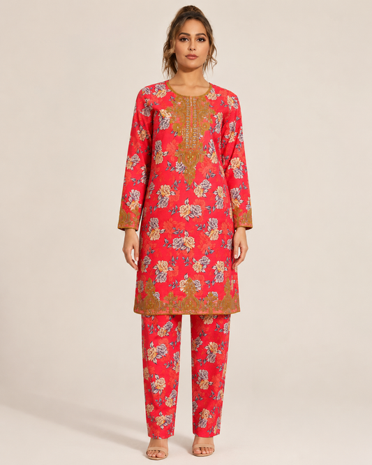 oral Rose Gold Embroidered 2-Piece Kameez Trouser Set